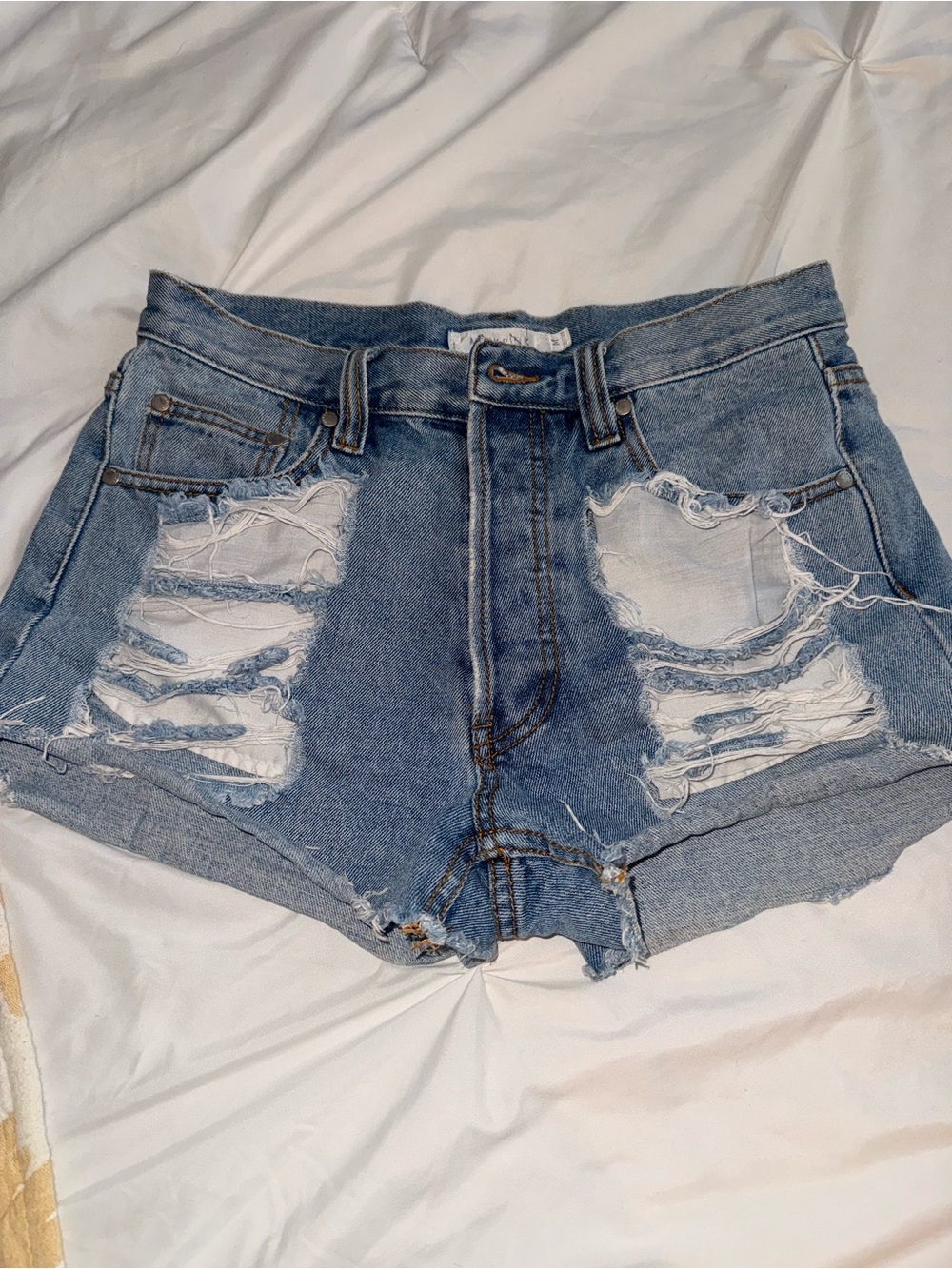 MINKPINK Distressed Light Blue Denim Shorts